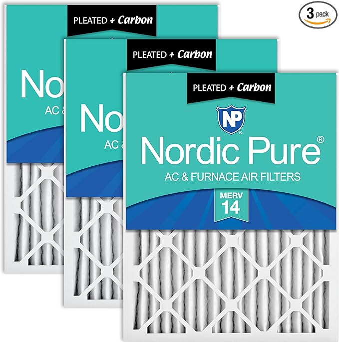 Nordic Pure 20x25x2 Pleated Air Filters MERV 14 Plus Carbon 3 Pack by NordicPure