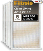 Filtrete 20x30x1 Air Filter, MPR 300, MERV 5, Clean Living Basic Dust 3-Month by Filtrete