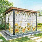 Sunflowers Outdoor Curtains for Patio Summer Floral Eucalyptus Leaf Wood Plank by Unknown