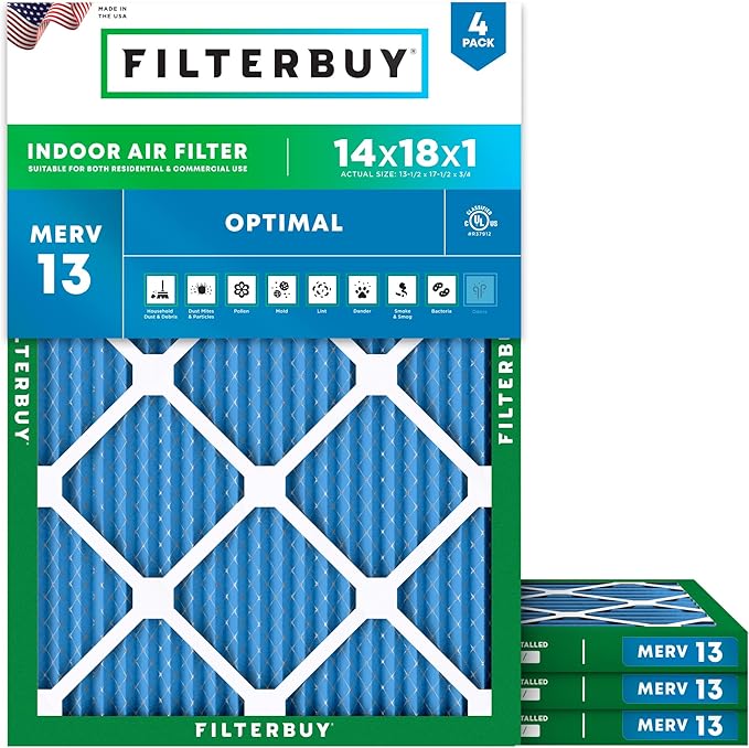 Filterbuy 14x18x1 Air Filter MERV 13 Optimal Smoke & Allergy Defense, by Filterbuy