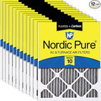 Nordic Pure 16x16x1 Furnace Air Filters MERV 10 Pleated Plus Carbon 12 Pack by NordicPure