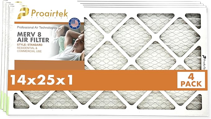 Proairtek AF14251M08SWH Model 14x25x1 Pack of 4 Air Filters, MERV 8; Ideal by Unknown
