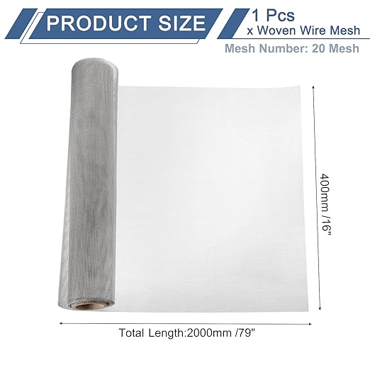 uxcell 20 Mesh 79" x 16" Woven Wire Mesh, 304 Stainless Steel Air Vent Filter - Image 2