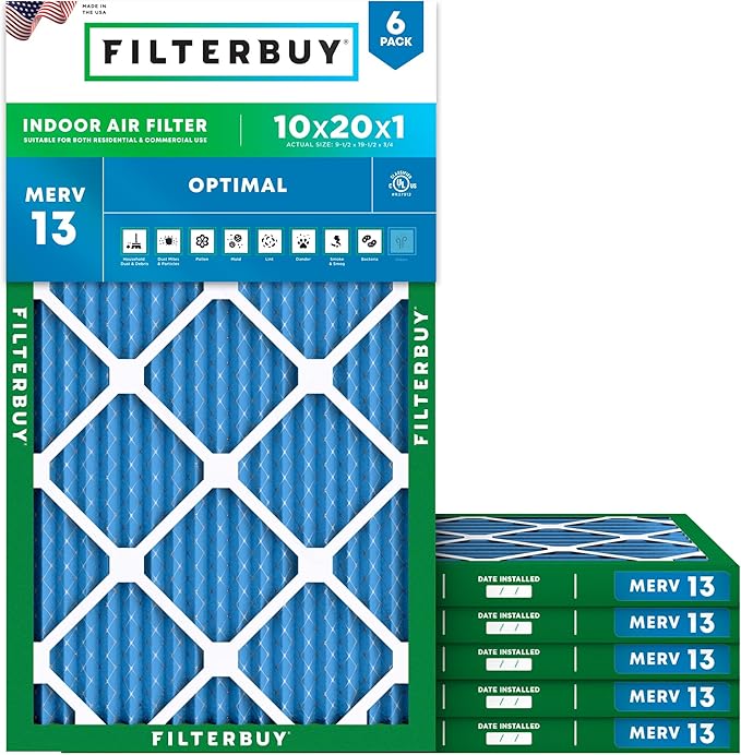 Filterbuy 10x20x1 Air Filter MERV 13 Optimal Smoke & Allergy Defense, by Filterbuy