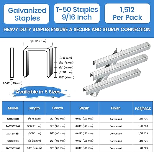 meite Staple Gun Staples, 9/16 Inch Length Heavy Duty T-50 Staples, Galvanized - Image 2