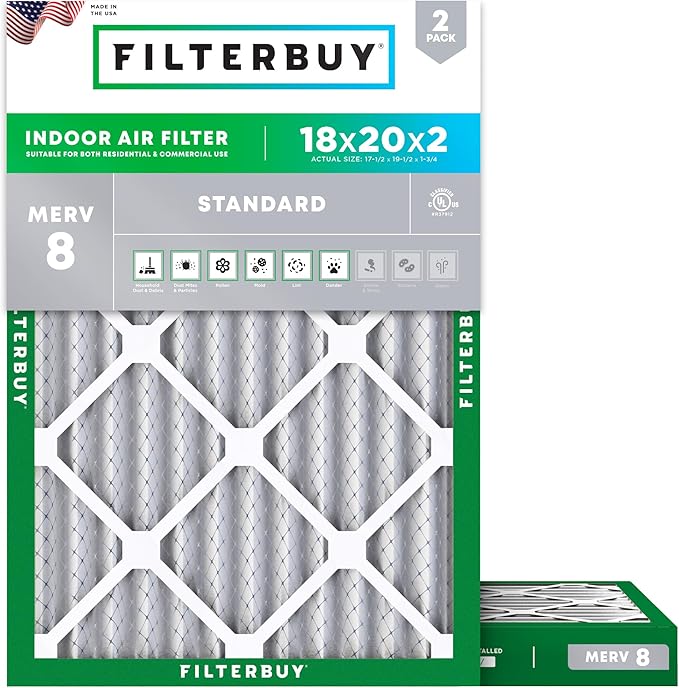 Filterbuy 18x20x2 Air Filter MERV 8 Essential Dust & Allergy Defense, by Filterbuy