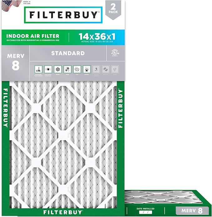 Filterbuy 14x36x1 Air Filter MERV 8 Essential Dust & Allergy Defense, by Filterbuy