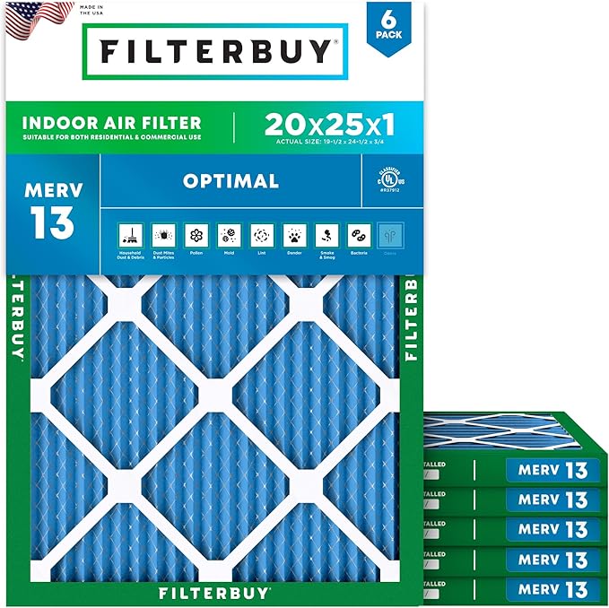 Filterbuy 20x25x1 Air Filter MERV 13 Optimal Smoke & Allergy Defense, by Filterbuy