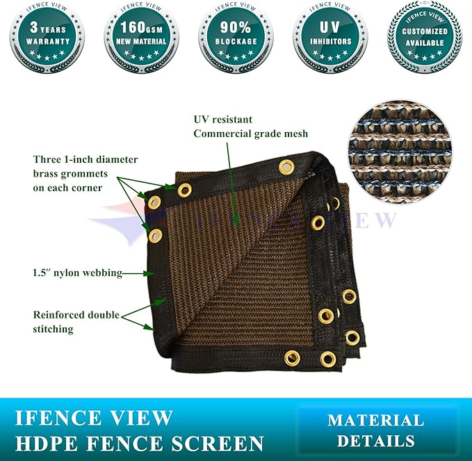 Ifence ViewIfenceview 6'x1' to 6'x100' Brown Shade Cloth Panels Fence Privacy - Image 2
