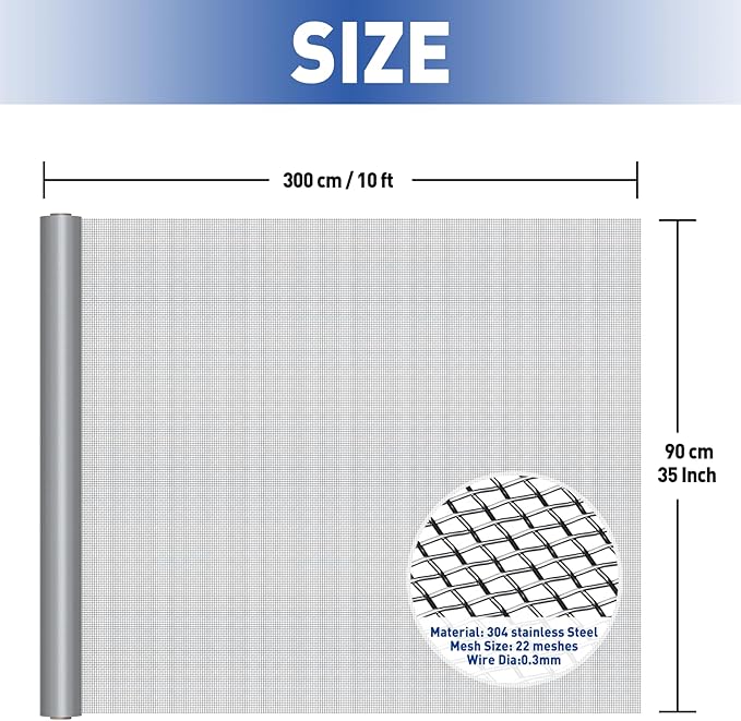 MAGZO 304 Stainless Steel Mesh Screen Roll 35in x 10ft - Image 2
