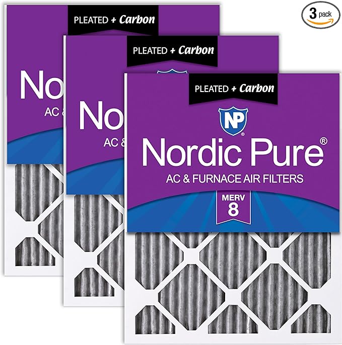 Nordic Pure 20x30x1 Furnace Air Filters MERV 8 Pleated Plus Carbon 3 Pack by NordicPure