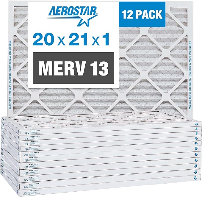 Aerostar 20x21x1 MERV 13 Pleated Air Filter, AC Furnace Air Filter, 12 Pack by AirFiltersDelivered