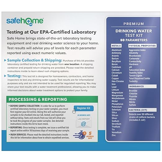 Safe Home® 50-in-1 Premium Drinking Water Test Kit – Test at our EPA Certified - Image 2