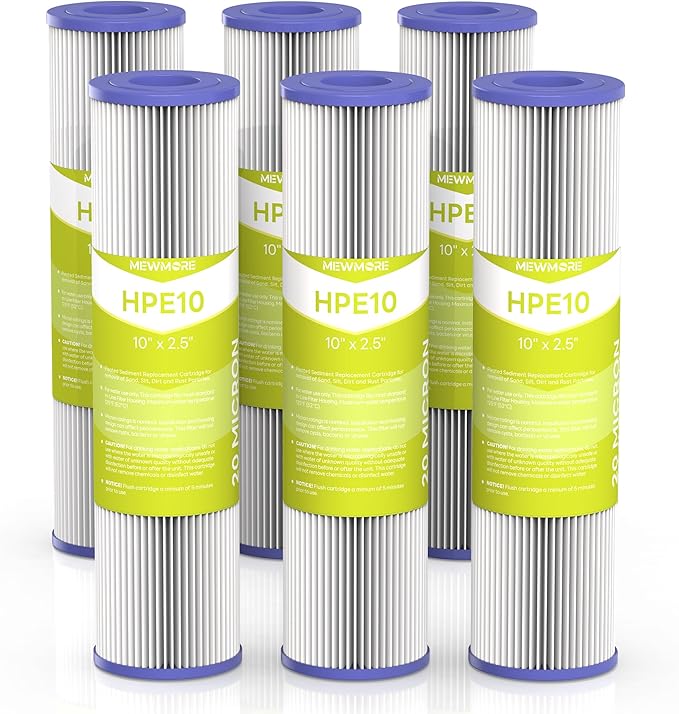 20 Micron Whole House Water Filter Cartridge, Pleated Sediment Filters by MewMore