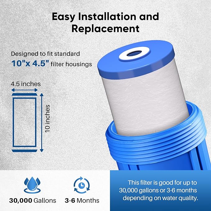 PUREPLUS 5 Micron 10" x 4.5" FXHTC Whole House Sediment and Carbon Water Filter - Image 7