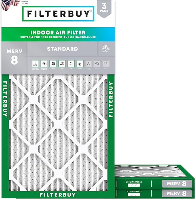 Filterbuy 12x20x1 Air Filter MERV 8 Essential Dust & Allergy Defense, by Filterbuy