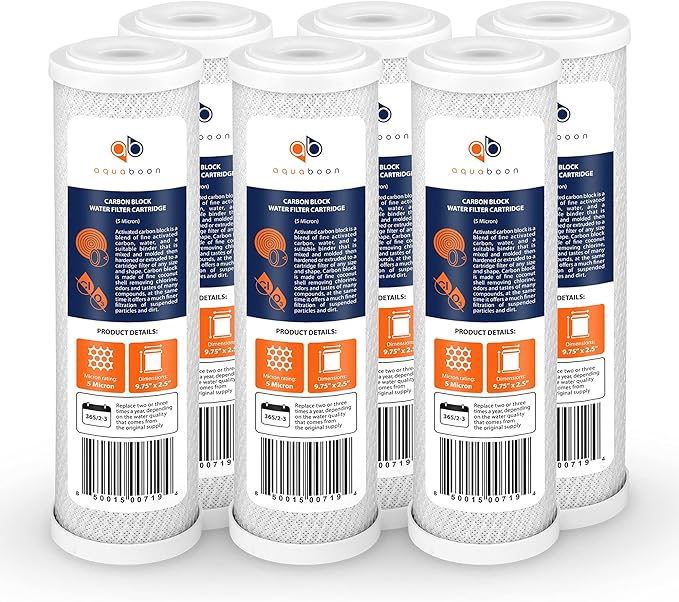 Aquaboon 5 Micron 10 x 2.5 Carbon Block Water Filter Cartridge CTO Whole House by Aquaboon