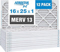 Aerostar 16x25x1 MERV 13 Pleated Air Filter, AC Furnace Air Filter, 12 Pack by AirFiltersDelivered