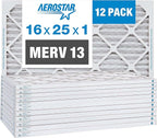 Aerostar 16x25x1 MERV 13 Pleated Air Filter, AC Furnace Air Filter, 12 Pack by AirFiltersDelivered