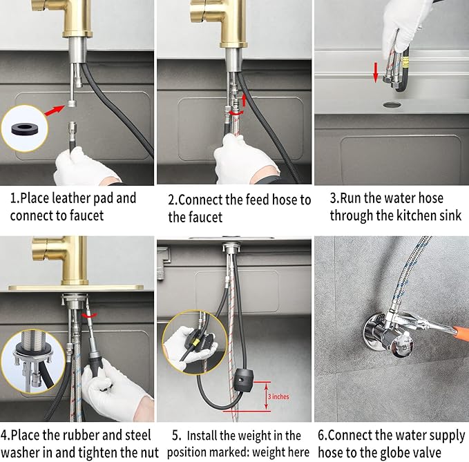 Gold Kitchen Faucet with Pull Down Sprayer Modern Stainless Steel High Arc - Image 6