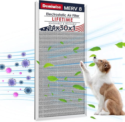 14x30x1 Electrostatic Air Filter, MERV 8 Reusable Aluminum AC/HVAC Furnace by Demiwise