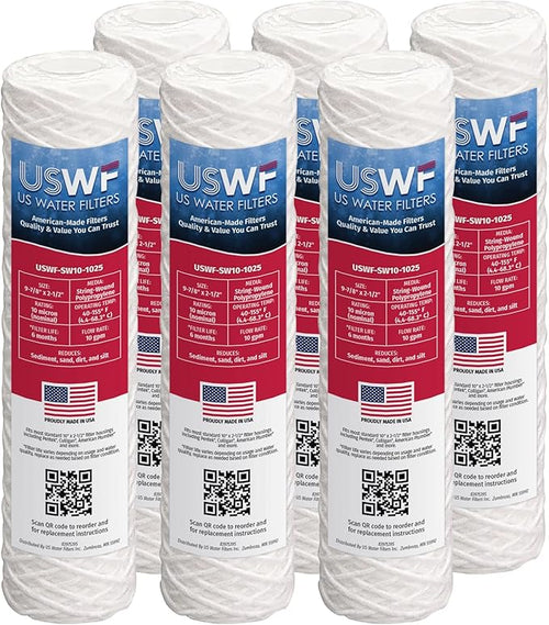 10 Micron 10 Inch x 2.5 Inch | 6-Pack String-Wound Polypropylene Whole House by USWaterFilters