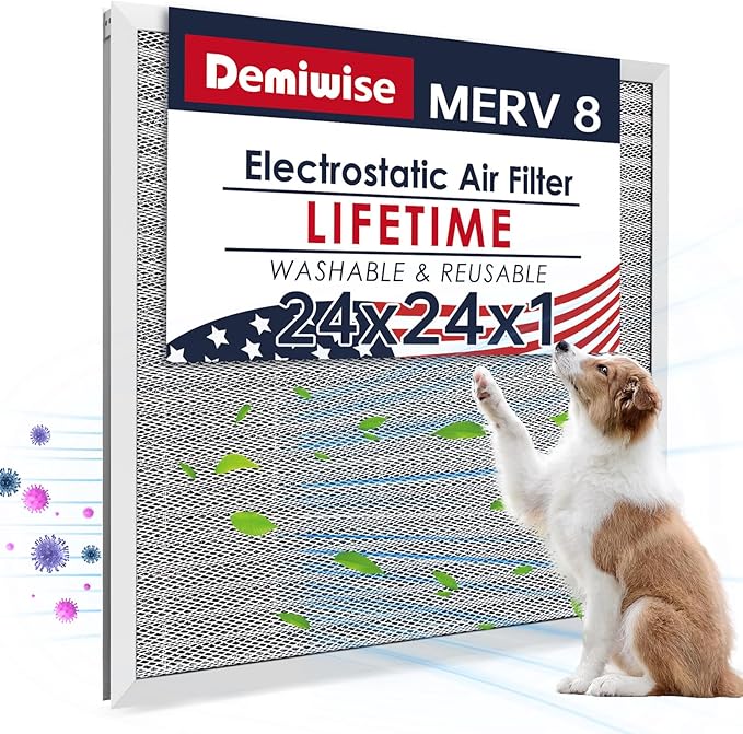 24x24x1 Electrostatic Air Filter, Washable & Reusable Aluminum AC/HVAC Furnace by Demiwise