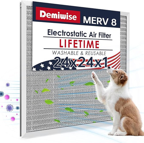 24x24x1 Electrostatic Air Filter, Washable & Reusable Aluminum AC/HVAC Furnace by Demiwise