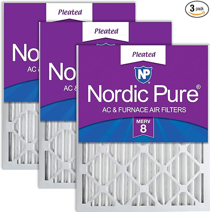 Nordic Pure 20x25x2 Pleated MERV 8 Air Filters 3 Pack by NordicPure