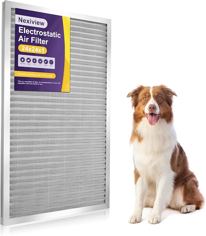 24x24x1 Furnace Filter-MERV8, Washable & Reusable Electrostatic Air Filter by Nexiview