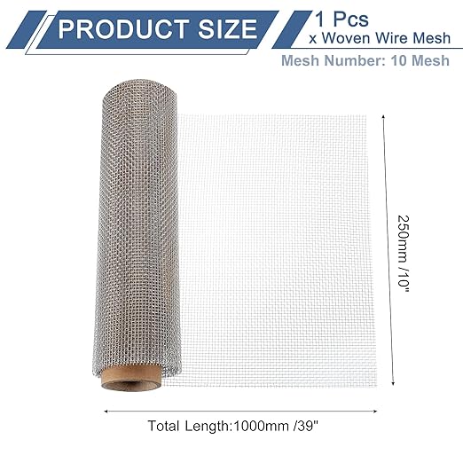 uxcell 10 Mesh 39" x 10" Woven Wire Mesh, 316 Stainless Steel Air Vent Filter - Image 2