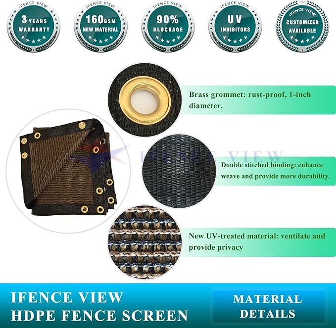 Ifenceview 6'x1' to 6'x100' Brown Shade Cloth Panels Fence Privacy Screen - Image 2