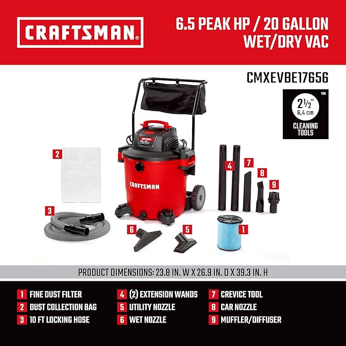 CRAFTSMAN CMXEVBE17656 20 Gallon 6.5 Peak HP Wet Dry Vac - Image 3