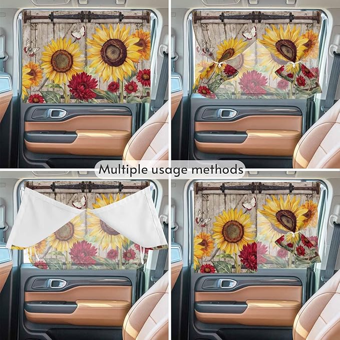 Sunflowers Magnetic Double Layer Car Window Shades, Side Window Curtains - Image 5