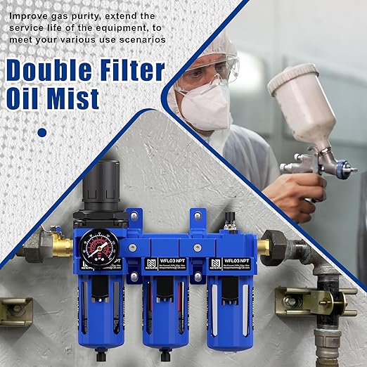 NEWPO 3/8'' NPT Compressed Air Filter Regulator Lubricator Combo Water/Oil Trap - Image 8