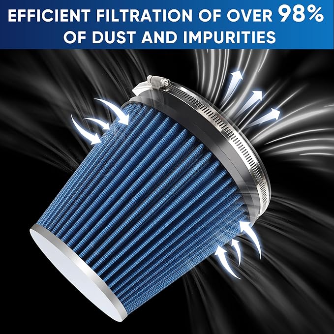 6" 152mm Cold Air Intake Filter Clamp-On Replacement High Flow Inlet Air Filter - Image 4