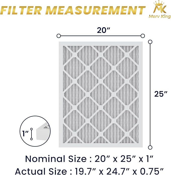 MervKing 20x25x1 Air Filter Actual Size: 19.7" x 24.7" x 0.75" MERV 8 MPR - Image 2