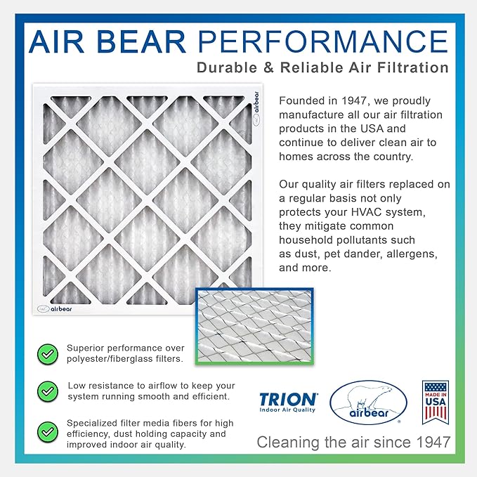 16x25x2 Air Filter MERV 8 TRION Air Bear Pleated HVAC Air Filter Replacement - Image 4