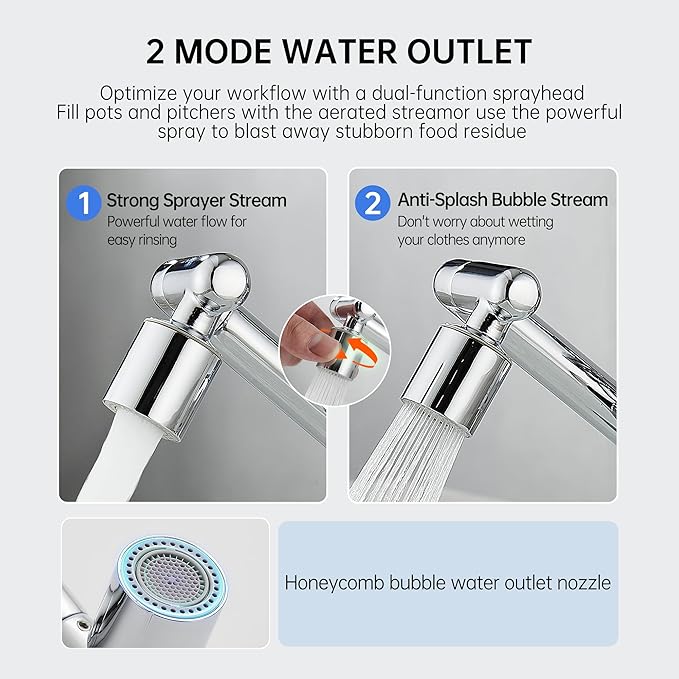YYKBZ 1440° Rotating Sink Water Filter Faucet Extender Aerator, 2 Mode Swivel - Image 4