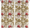 2 Panel Kitchen Cafe Curtains, Camels Palm Trees Sunlight Filtering Nature Air by Hokiten