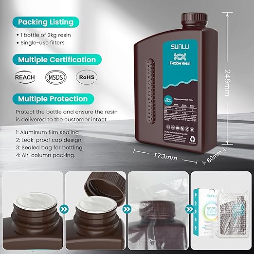 SUNLU Flexible 3D Printer Resin 2KG, 66A 3D Printing Resin - Image 9