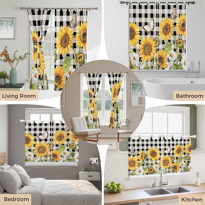 Sunflowers Bedroom Curtains 63 Inch Length, Window Curtains Tab Top - Image 7