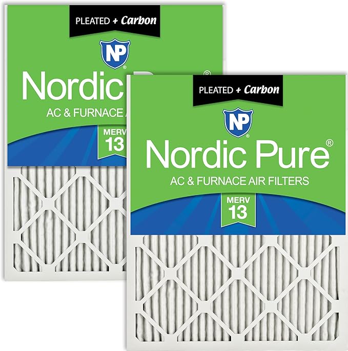 Nordic Pure 24x24x1 Pleated Air Filters MERV 13 Plus Carbon 2 Pack by NordicPure
