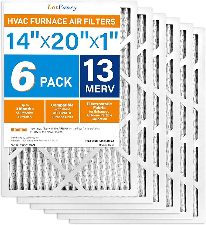 LotFancy 14x20x1 Air Filter MERV 13 6-Pack, Electrostatic Pleated HVAC Furnace by LotFancy