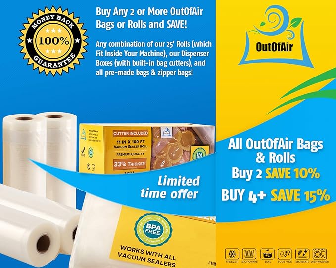 8" x 25' Rolls - BULK 8 Pack OutOfAir Vacuum Sealer Rolls Works - Image 4