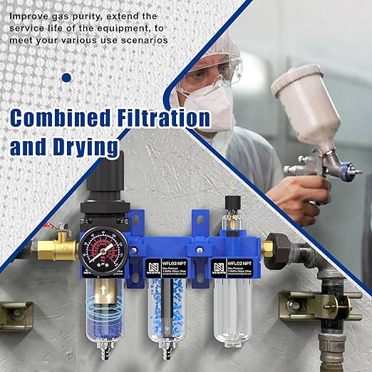 NEWPO 1/4" NPT Compressed Air Filter Regulator Lubricator Combo, Water/Oil Trap - Image 8
