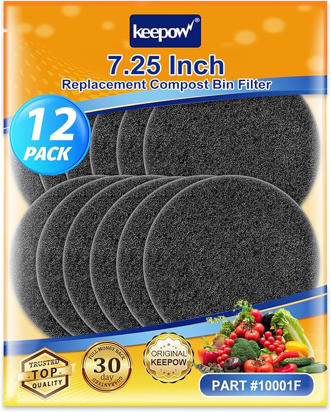 KEEPOW Compost Bin Filter, 12 Pack 7.25" Charcoal Filters by KEEPOW