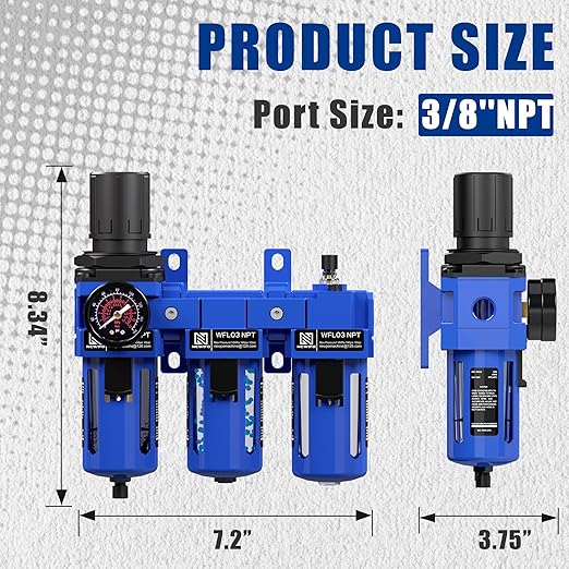 NEWPO 3/8" NPT Air Compressor Water Separator-Air Filter Regulator Lubricator - Image 2