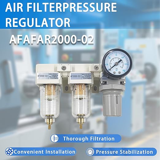 XingNEeng 1/4" NPT Compressed Air Filter Regulator Lubricator Combo, Water/Oil - Image 8