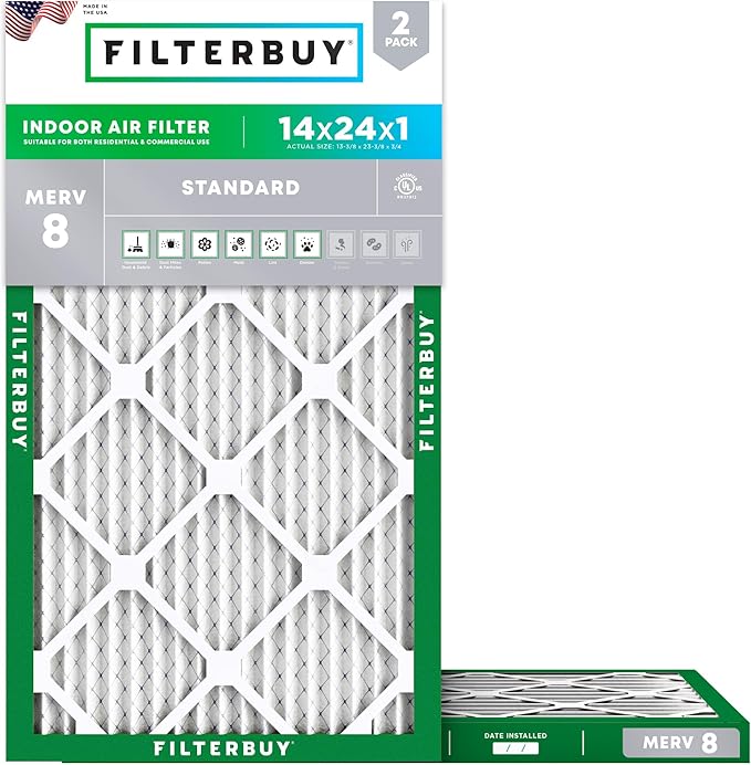 Filterbuy 14x24x1 Air Filter MERV 8 Essential Dust & Allergy Defense, by Filterbuy